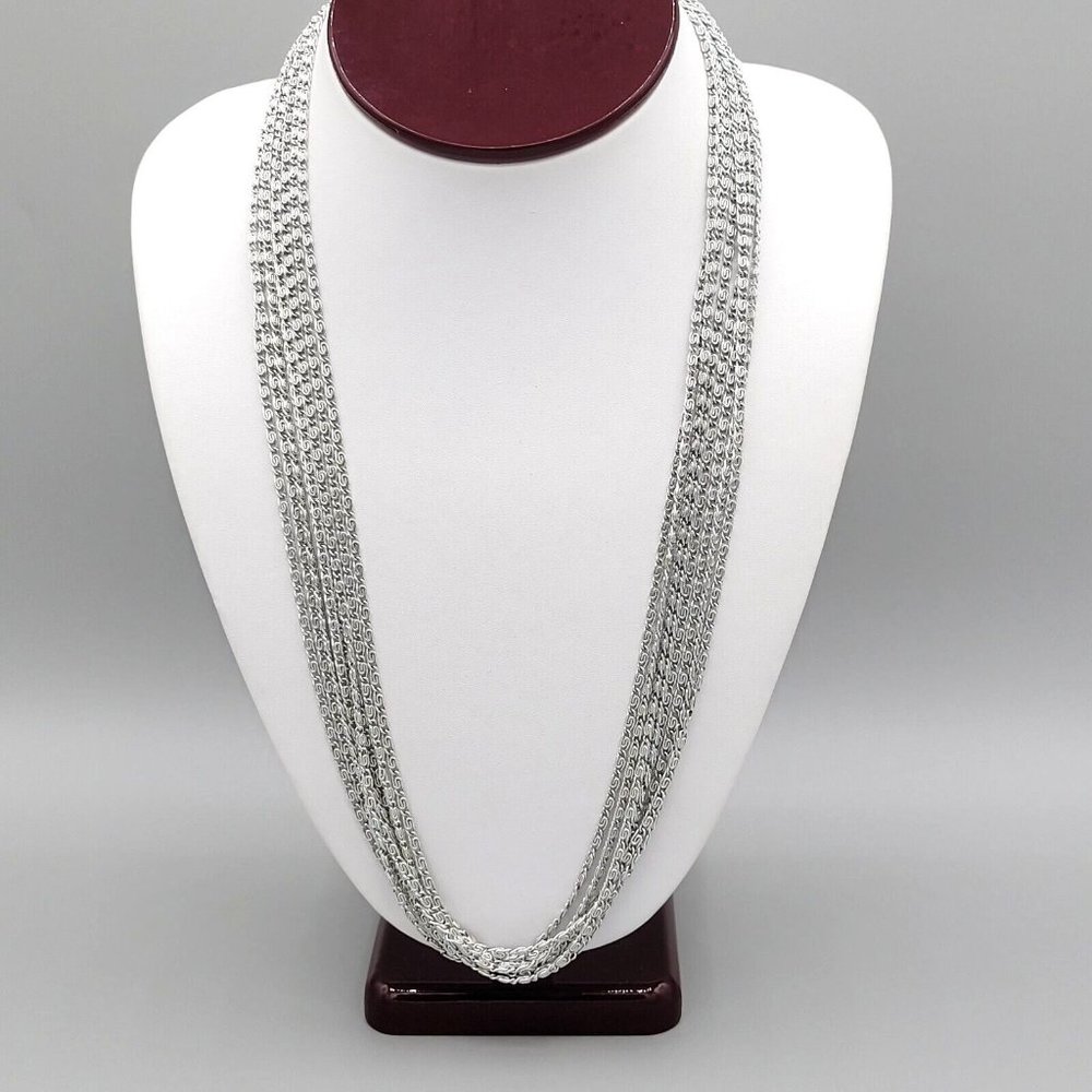Celebrity Signed Silver Tone Multi Strand Flat Scroll Chain Necklace 24 in